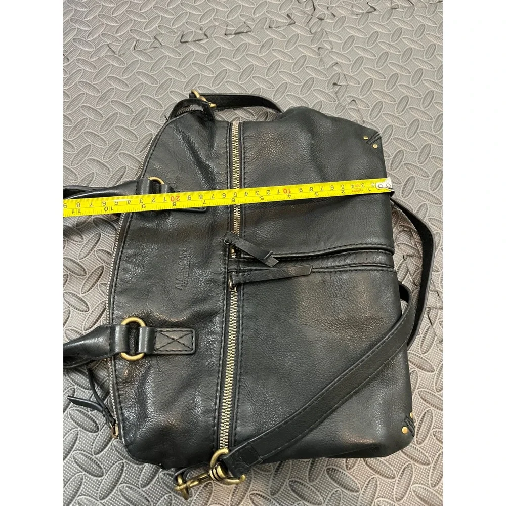 American Leather‎ Co Satchel Women Medium Black Leather Crossbody Bag Gold Tone